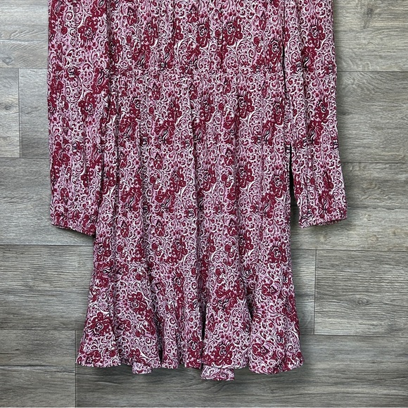 Boden Mini Dress Women Small Pleated Peplum Long Sleeve Red Burgundy Boho Print - Picture 5 of 9